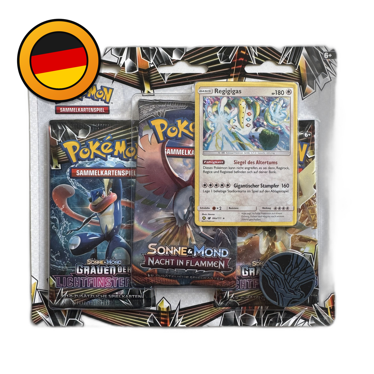 Pokémon TCG: Sonne & Mond – Grauen der Lichtfinsternis 3-Pack Blister – Regigigas Promo (Deutsch)