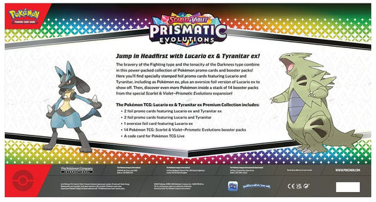 Pokémon Prismatic Evolutions Lucario ex & Tyranitar ex Premium Collection