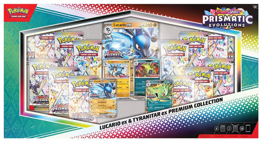 Pokémon Prismatic Evolutions Lucario ex & Tyranitar ex Premium Collection