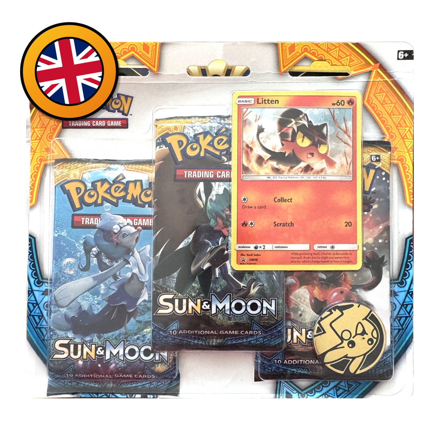 Pokémon TCG: Sun & Moon 3-Pack Blister – Litten Promo (Englisch)