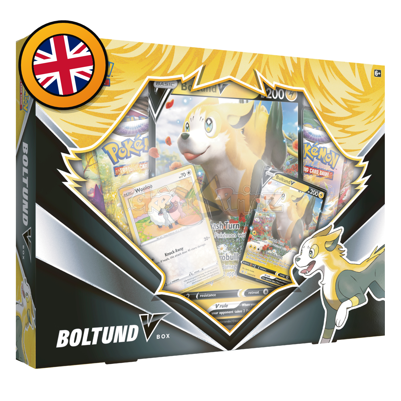 Pokémon TCG: Boltund V Box (Englisch) – Promo, Jumbo-Karte & 4 Boosterpacks