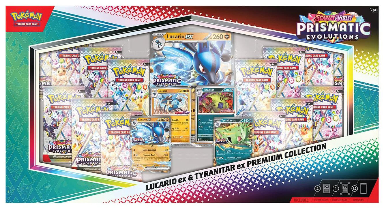 Pokémon Prismatic Evolutions Lucario ex & Tyranitar ex Premium Collection