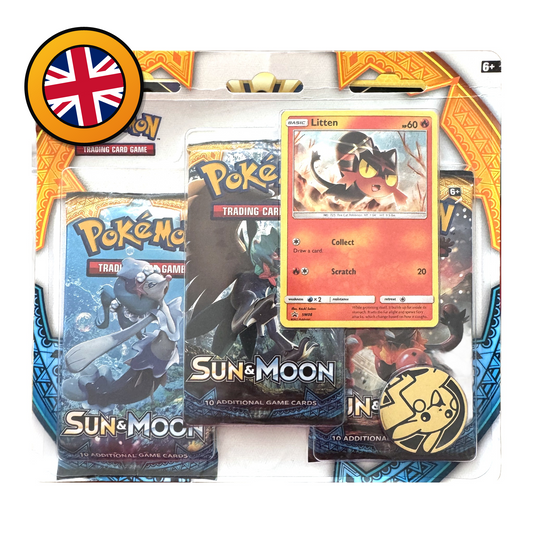 Pokémon TCG: Sun & Moon 3-Pack Blister – Litten Promo (Englisch)