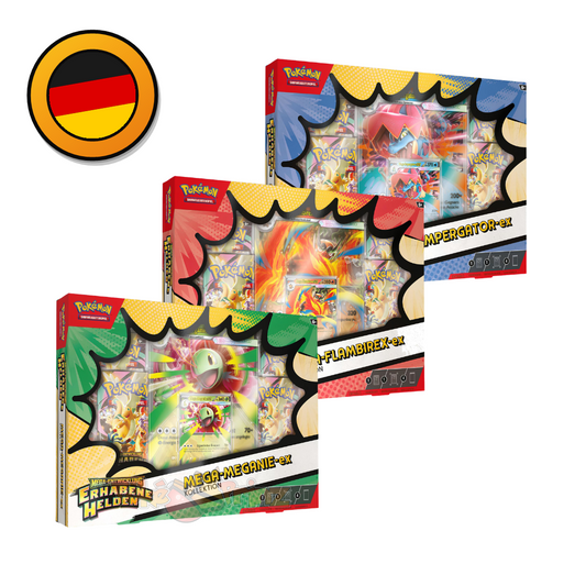 Pokémon Erhabene Helden: Mega-ex-Kollektion – Mega-Flambirex-ex / Mega-Impergator-ex / Mega-Meganie-ex | OVP