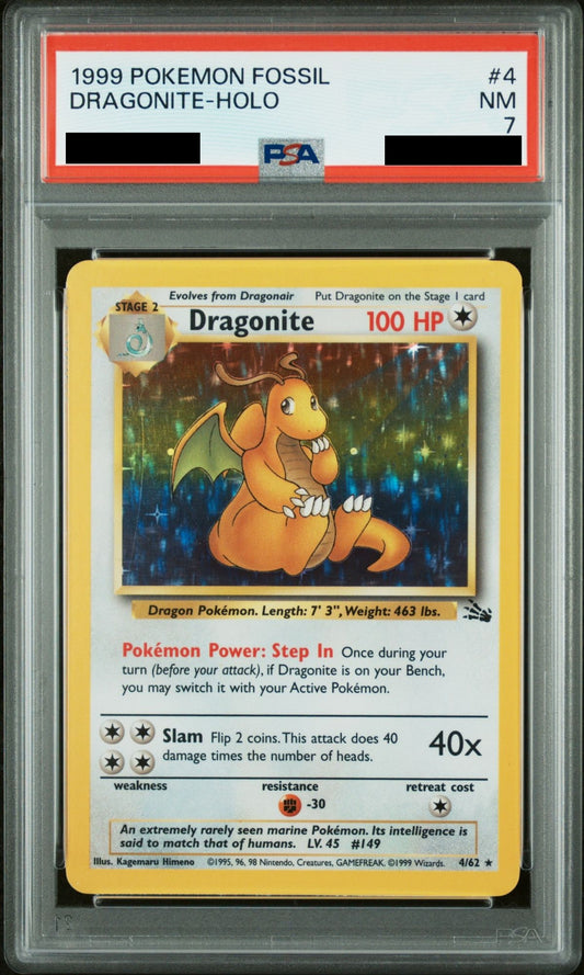 PSA 7 – Dragonite Holo #4 (1999 Pokémon Fossil) (dB)